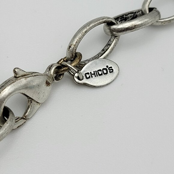 Chico's Silver And Blue Beaded Necklace Chunky Runway Statement 44 Inch Adj. - Picture 6 of 9